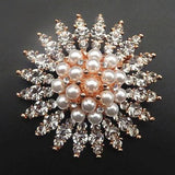 Large Rhinestone Pearl Snowflake Brooche